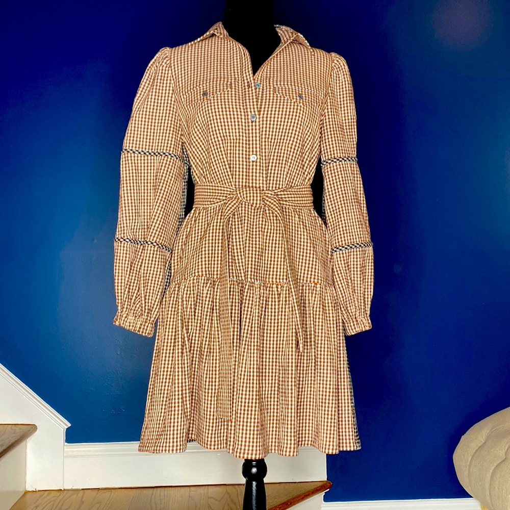 PEARL by Lela Rose Checked Seersucker Shirt Dress size small